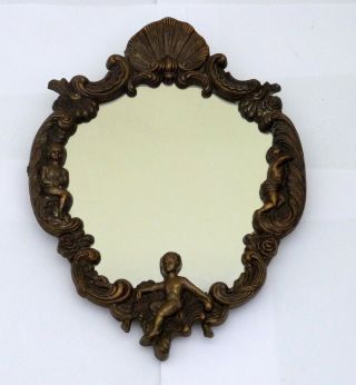 A Lovely Antique French Bronze Spelter Rococo Cherub Mirror.