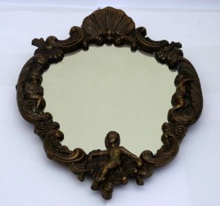 A lovely antique French bronze spelter rococo cherub mirror. 2