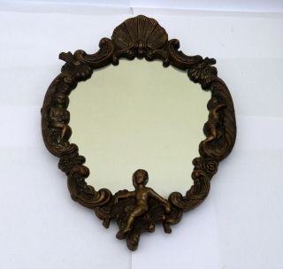 A lovely antique French bronze spelter rococo cherub mirror. 3