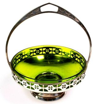 Antique Art Deco WMF Green Glass Lined Silver Plated Bonbon Dish Jugendstil 1900 3