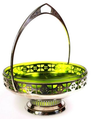 Antique Art Deco WMF Green Glass Lined Silver Plated Bonbon Dish Jugendstil 1900 4