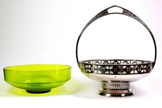Antique Art Deco WMF Green Glass Lined Silver Plated Bonbon Dish Jugendstil 1900 7
