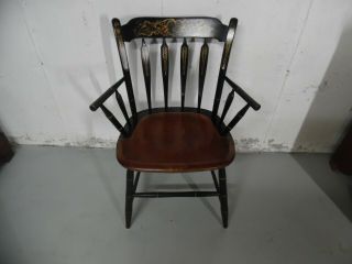 Vintage L Hitchcock Windsor Style Black Harvest Stenciled Arm Chair