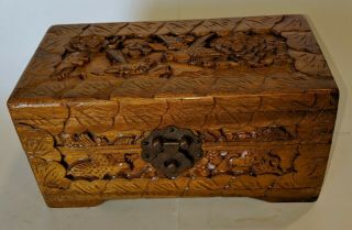 Chinese Hand Carved Wood Storage Jewelry Box Birds Flowers