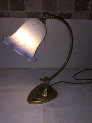 Antique Art Nouveau Brass Swan Neck Desk Lamp