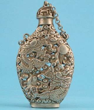 China Tibetan Silver Hand - Carved Dragon Snuff Bottle Pendant Auspicious Gift