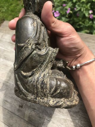 CHINESE MING DYNASTY BRONZE BUDDHA TRACES OF GILT AND LACQUER 7