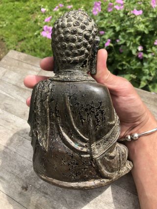 CHINESE MING DYNASTY BRONZE BUDDHA TRACES OF GILT AND LACQUER 8