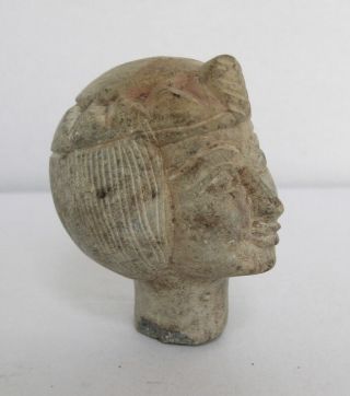 2 1/4 " Antique Egyptian Carved Stone Lady Head Cleopatra Artifact 120 Grams