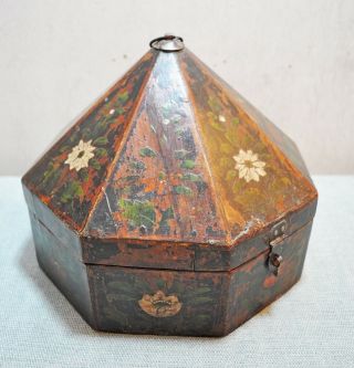 Old Vintage Hand Crafted Painted Wooden Dome Shaped Box