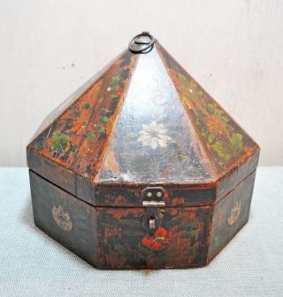 Old Vintage Hand Crafted Painted Wooden Dome Shaped Box 2