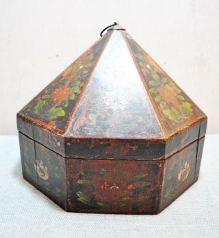 Old Vintage Hand Crafted Painted Wooden Dome Shaped Box 3