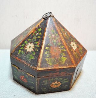 Old Vintage Hand Crafted Painted Wooden Dome Shaped Box 4