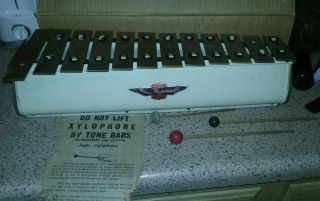 Rare Tudor Antique? Xylophone White Metal With Instructions & Sticks