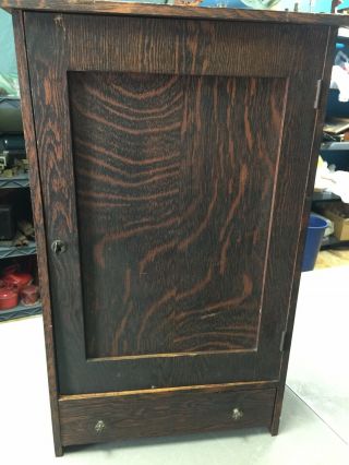 Antique Wood Locking Medicine Cabinet With Key