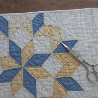 Early Blue & Yellow Antique Table Runner QUILT 27x11 