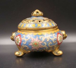 Collectible Handmade Carving Brass Cloisonne Enamel Incense Burners 5