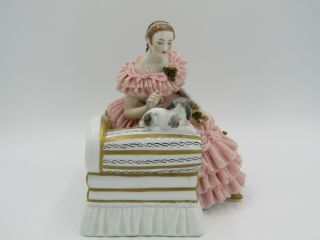 Muller Volkstedt Woman With Puppy Figurine Made in Germany 5