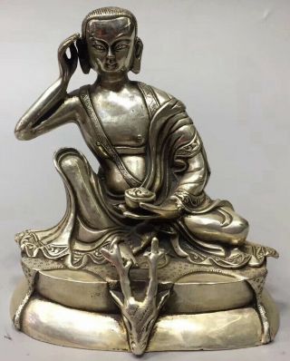 Collectable Handwork Exorcism Old Miao Silver Carve Pray Buddha Temple Statues