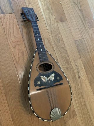 Vintage 8 String Bowl Back Mandolin W/ Mop Butterfly Inlay - Antique