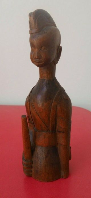 Fine Old East African Tribal Art Wooden Carved Kenya Kamba Askari Soldier Bust