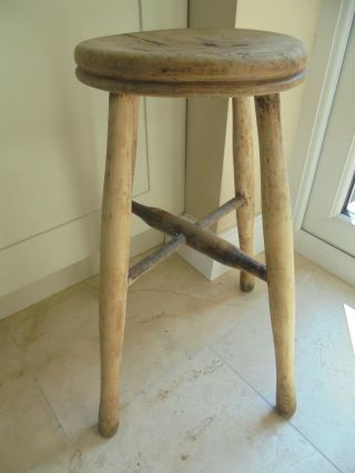 Vintage Early 20th Century Wooden Kitchen Stool,  Concave Seat