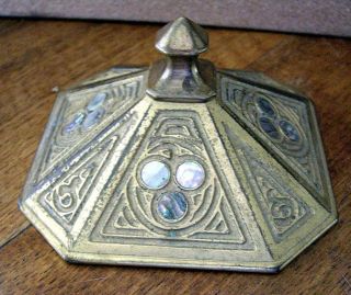 Fab.  Tiffany Studios Paperweight,  Gilt Bronze With Abalone Inserts
