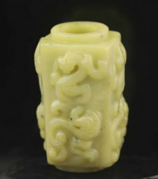 Chinese Old Natural Jade Hand - Carved Statue Dragon Cong Pendant 2.  7 Inch