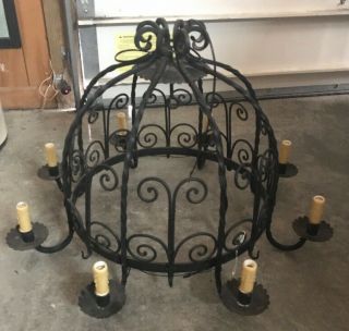 Vintage French Cast Iron Light Chandelier Lamp Huge Heavy Black 2’ X 3’ Gothic