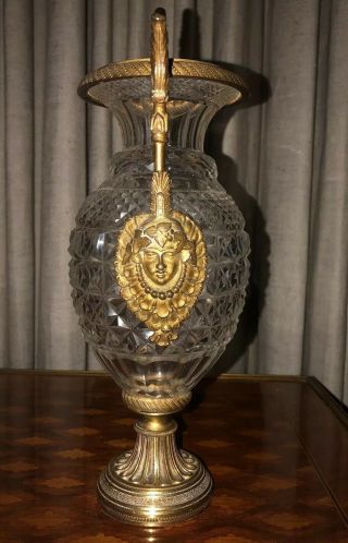 Antique French Small Cut Crystal Glass Vase With Bronze Mount