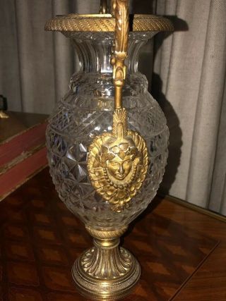 Antique French Small Cut Crystal Glass Vase With Bronze Mount 3
