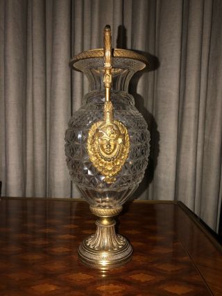Antique French Small Cut Crystal Glass Vase With Bronze Mount 8