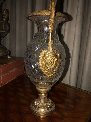 Antique French Small Cut Crystal Glass Vase With Bronze Mount 9