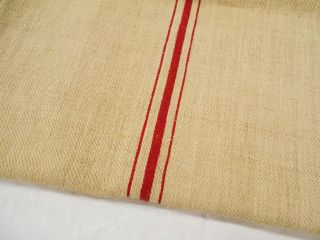 Vtg Antique Red Stripe European Hemp Linen Fabric Feed Sack Grain Bag No Holes