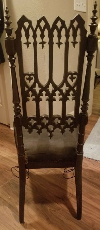 J.  W.  Meeks antique hand carved parlor chair Gothic Revival circa 1800 ' s 5