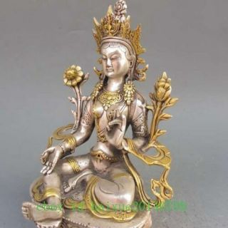china old copper plating silver Buddhism Statue - - White Tara Buddha e02 3