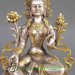 china old copper plating silver Buddhism Statue - - White Tara Buddha e02 4