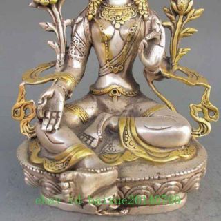 china old copper plating silver Buddhism Statue - - White Tara Buddha e02 5