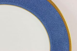 SET 6 DINNER PLATES WEDGWOOD FINE BONE CHINA SPONGE BLUE GOLD ENCRUSTED T.  GOODE 10