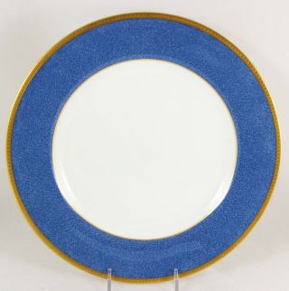 SET 6 DINNER PLATES WEDGWOOD FINE BONE CHINA SPONGE BLUE GOLD ENCRUSTED T.  GOODE 11