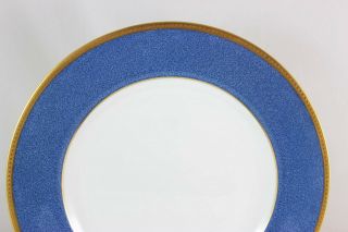 SET 6 DINNER PLATES WEDGWOOD FINE BONE CHINA SPONGE BLUE GOLD ENCRUSTED T.  GOODE 3