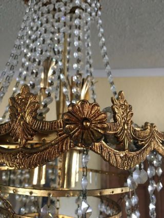 Antique Vintage French Basket Crystal Chandelier Brass Ceiling Lamp 14  Diametr