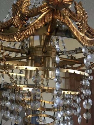 Antique Vintage French Basket Crystal Chandelier Brass Ceiling Lamp 14  DIAMETR 2