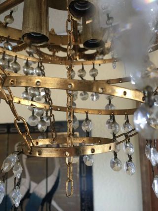 Antique Vintage French Basket Crystal Chandelier Brass Ceiling Lamp 14  DIAMETR 4