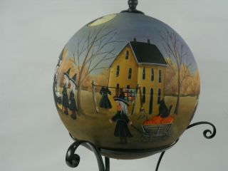 Halloween Globe Hand Painted Primitive Folk Art Witch Black Cat RJPE 4