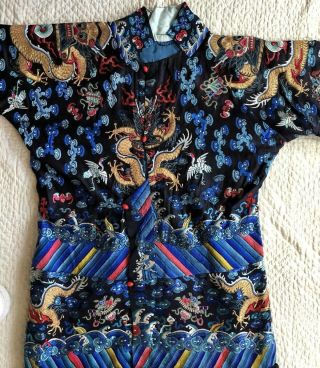 Antique Chinese Restyled Ceremonial Dragon Robe Chaofu Gold Couching Embroidery 4