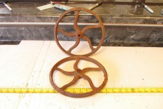 2 Old Cast Iron Farm Garden Plater Wheel,  Match Pair