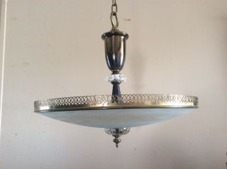 Vintage Mid Century Large Ceiling Light Chandelier Etched Frosted Glass 2 Of 2