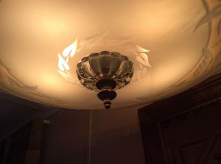 Vintage Mid Century Large Ceiling Light Chandelier Etched Frosted Glass 2 of 2 6