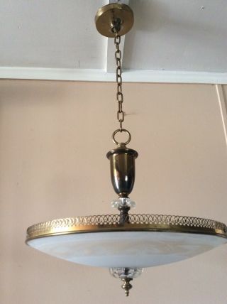 Vintage Mid Century Large Ceiling Light Chandelier Etched Frosted Glass 1 Of 2 5
